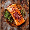 Saumon grillé au miel et baies roses